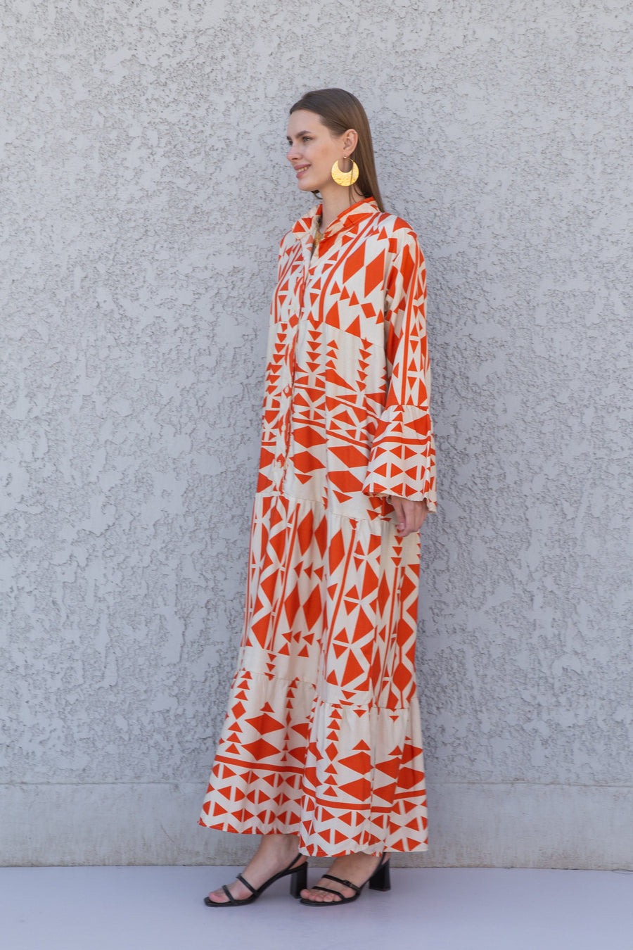Boho Orange Flared sleeves print Summer Kaftan, Caftan, caftans for women, Boho Kaftan dress, Caftans for women, summer kaftans, women