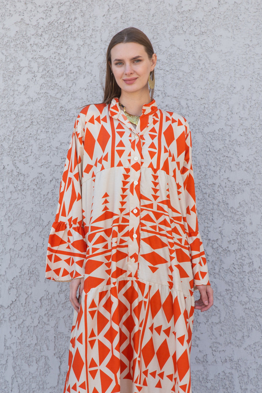 Boho Orange Flared sleeves print Summer Kaftan, Caftan, caftans for women, Boho Kaftan dress, Caftans for women, summer kaftans, women