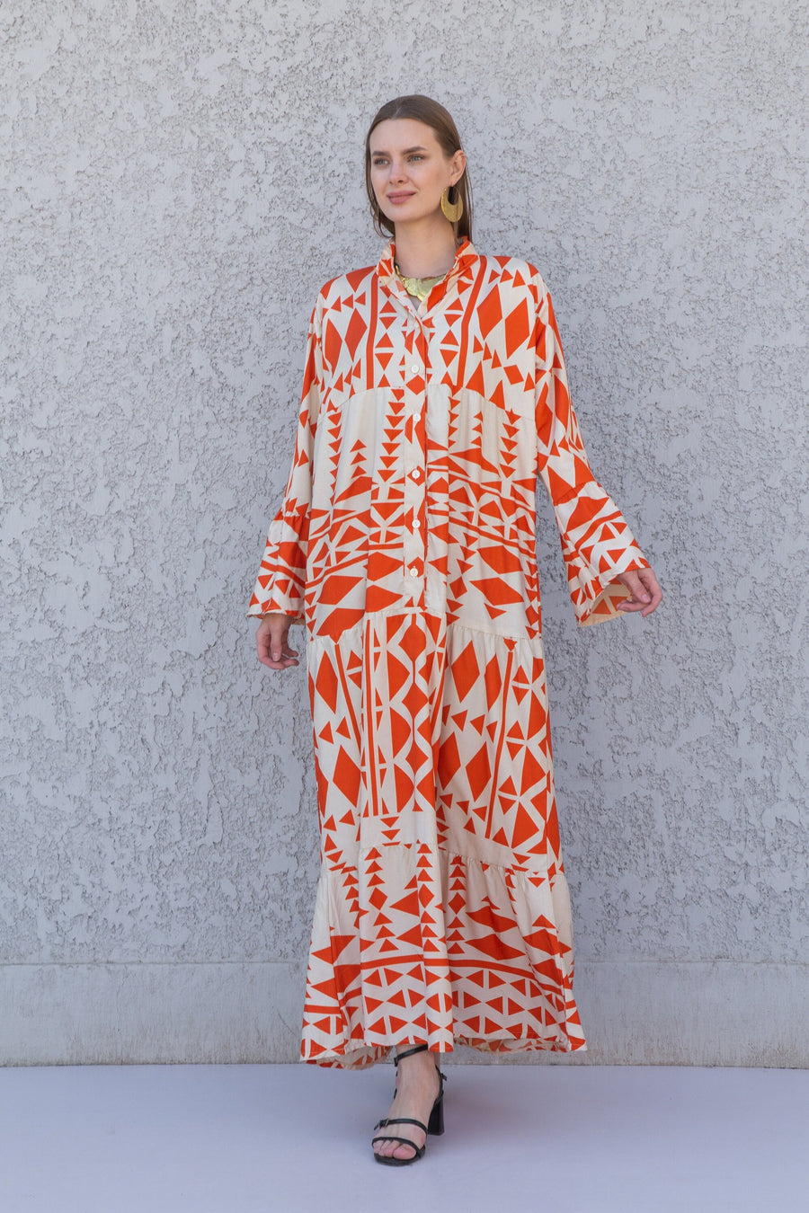 Boho Orange Flared sleeves print Summer Kaftan, Caftan, caftans for women, Boho Kaftan dress, Caftans for women, summer kaftans, women