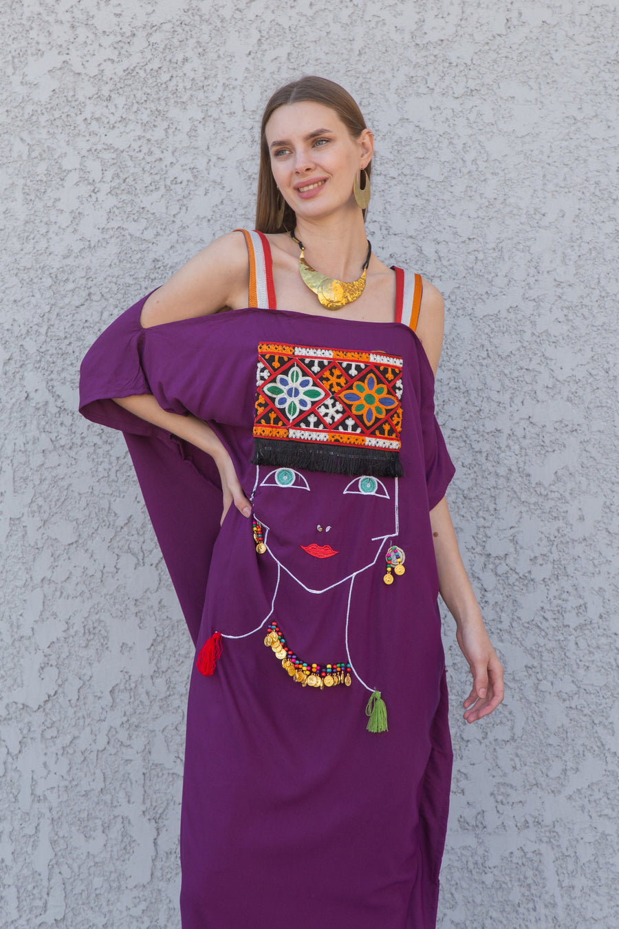 Stunning Purple strap embroidered caftan dress, Cotton caftan dress, Caftans for women, Loose fit caftan, caftans for women, Egyptian cotton