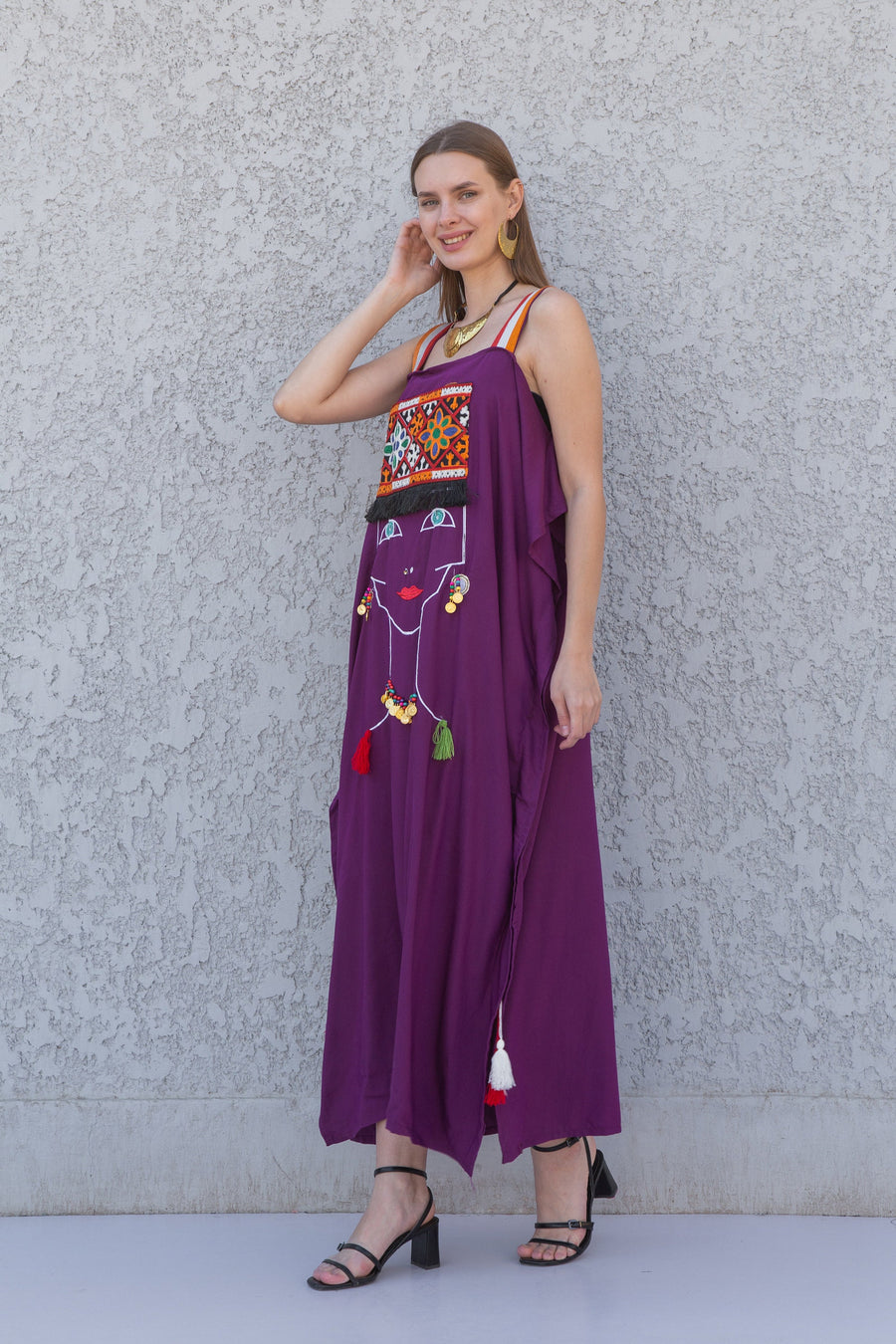 Stunning Purple strap embroidered caftan dress, Cotton caftan dress, Caftans for women, Loose fit caftan, caftans for women, Egyptian cotton