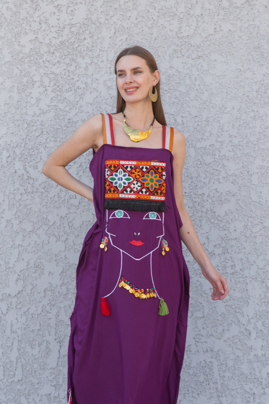 Stunning Purple strap embroidered caftan dress, Cotton caftan dress, Caftans for women, Loose fit caftan, caftans for women, Egyptian cotton