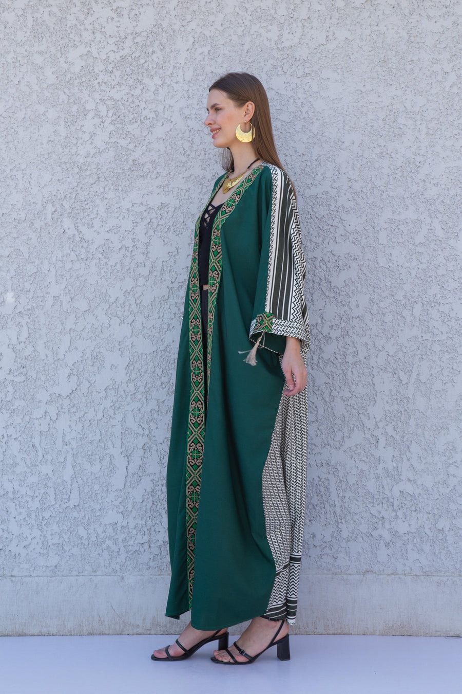 Green Elegant Egyptian Cotton Abaya, Summer Abaya, Cardigans, Boho Kimono, Women's Duster, Boho Cardigan, Duster, Cardigan