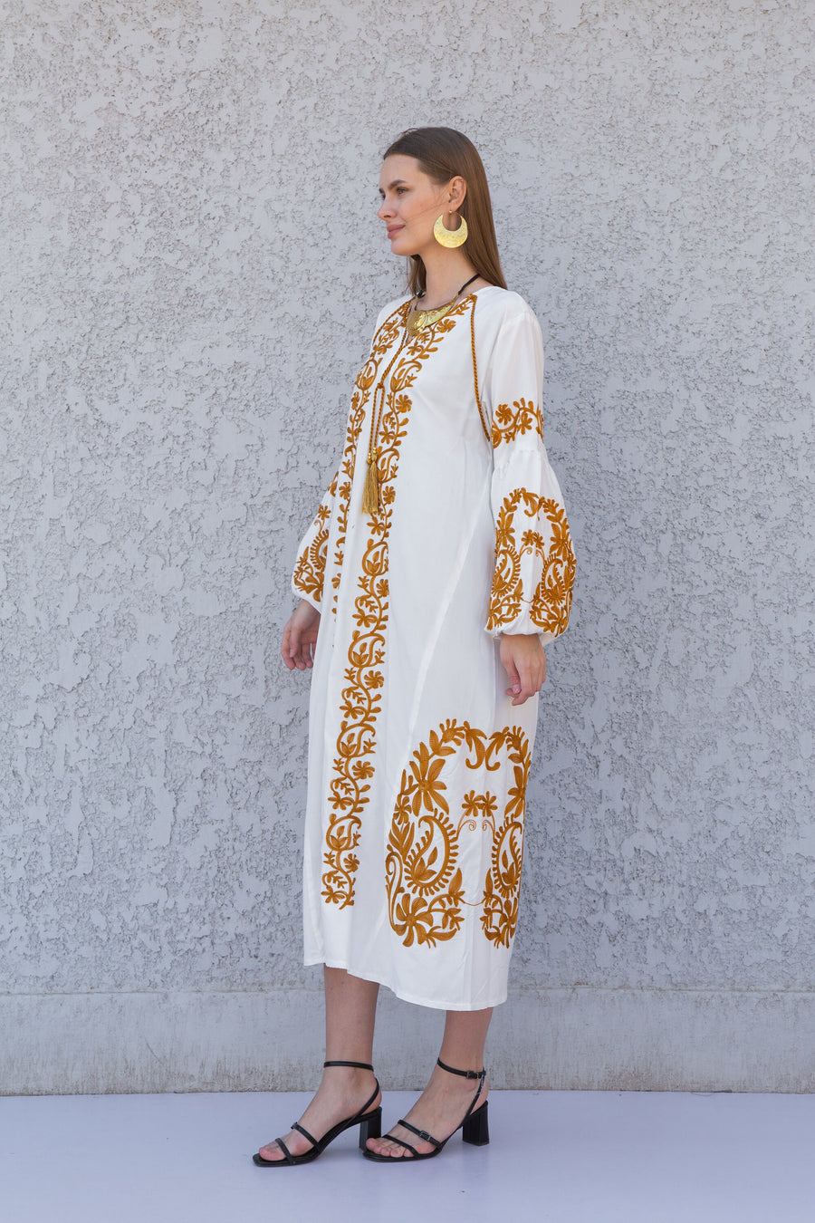 Chic White Egyptian cotton kaftan dress, embroidered tunic kaftan dress, caftans for women, cotton Summer caftan, party, casual dress