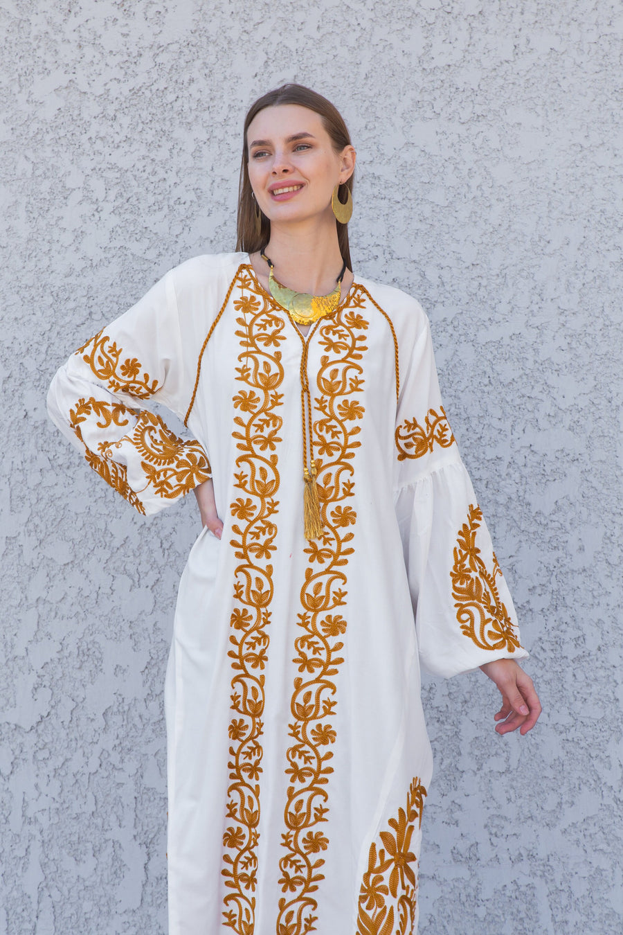 Chic White Egyptian cotton kaftan dress, embroidered tunic kaftan dress, caftans for women, cotton Summer caftan, party, casual dress