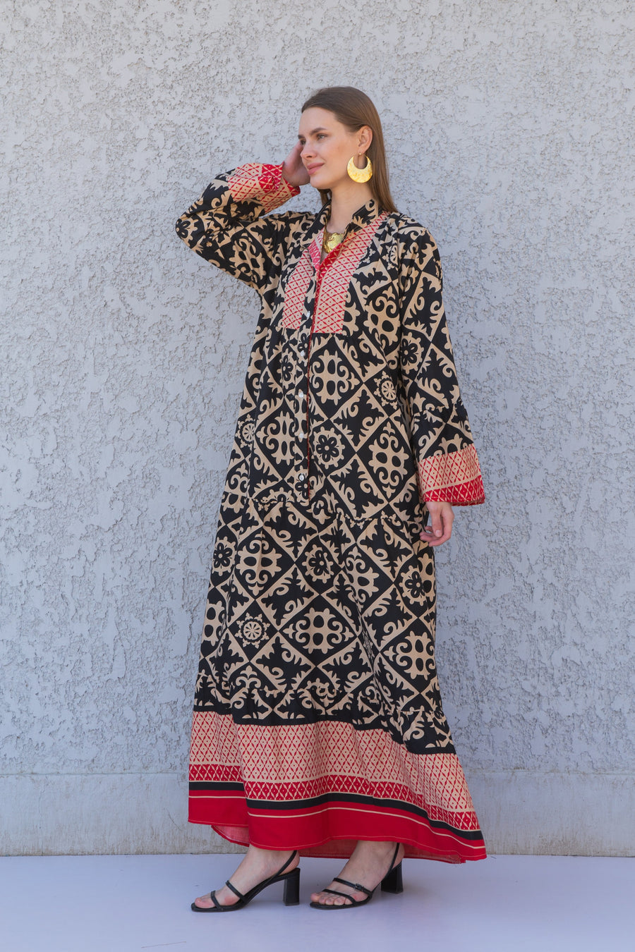 Boho Black Flared sleeves print Summer Kaftan, Caftan, caftans for women, Boho Kaftan dress, Caftans for women, summer women kaftans
