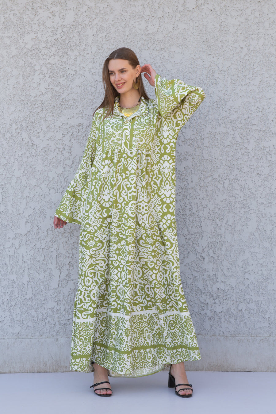 Beautiful print Lime green kaftan dress, caftans for women, Boho Kaftan dress, Caftans for women, long summer kaftan, kaftans, caftan