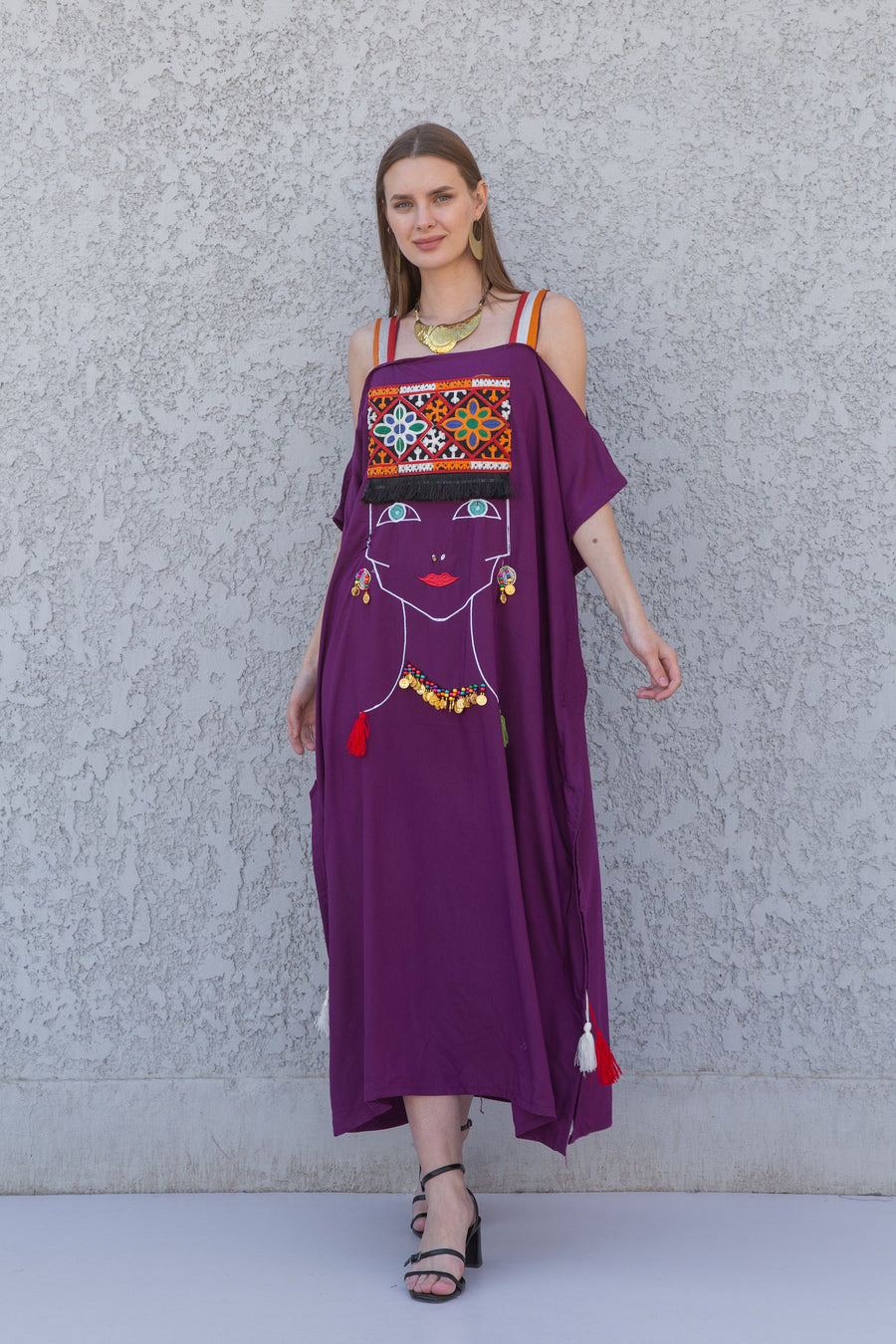 Stunning Purple strap embroidered caftan dress, Cotton caftan dress, Caftans for women, Loose fit caftan, caftans for women, Egyptian cotton