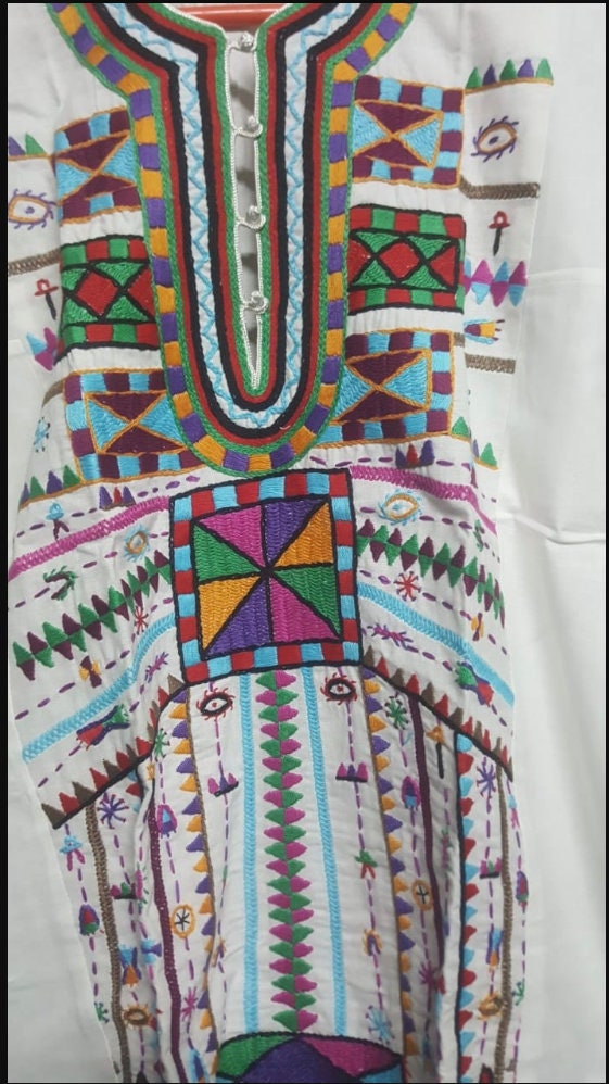 Vintage Bedouin Tunic hand embroidered dress, Boho dress, Egyptian cotton. Summer, beach, resorts, colorful, eccentric dress, siwa cotton