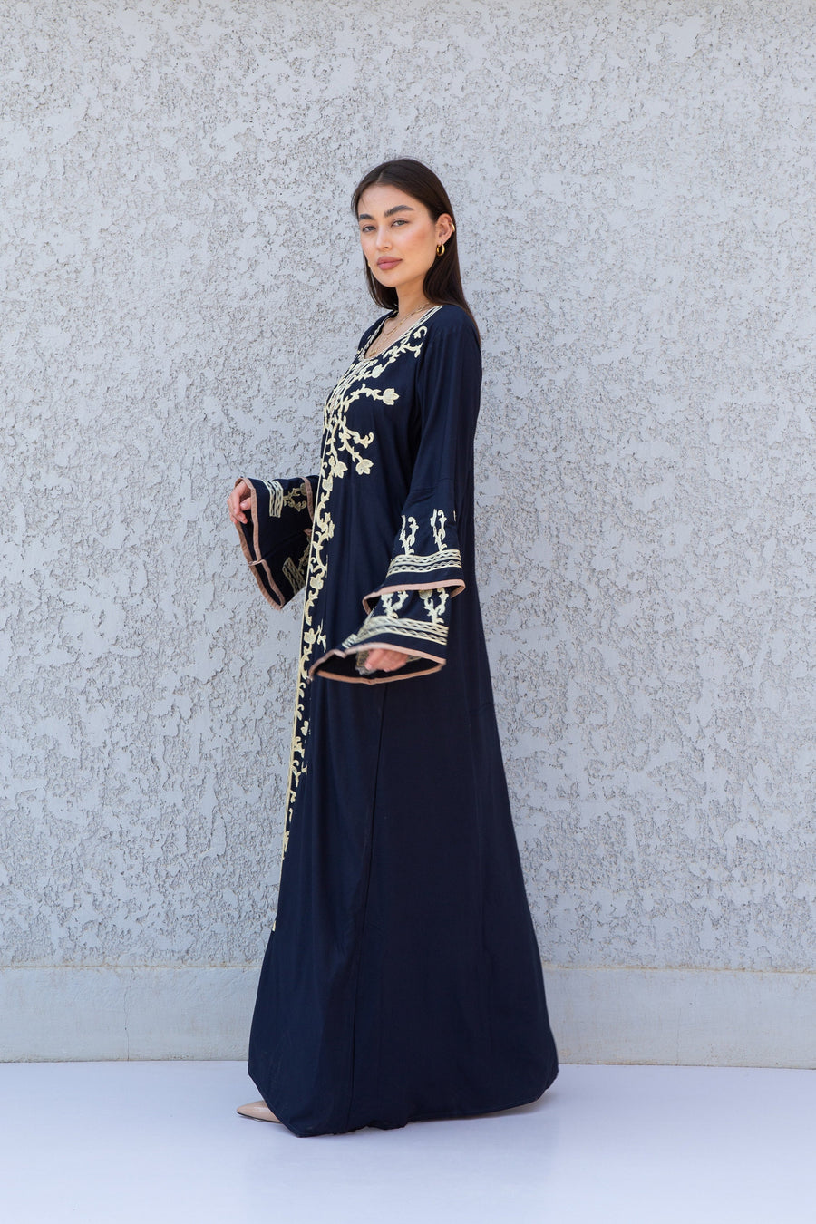 Elegant navy blue embroidered maxi dress, Kaftan maxi, Cotton caftan women, caftan, Chic embroidered caftan, Egyptian cotton 10-23