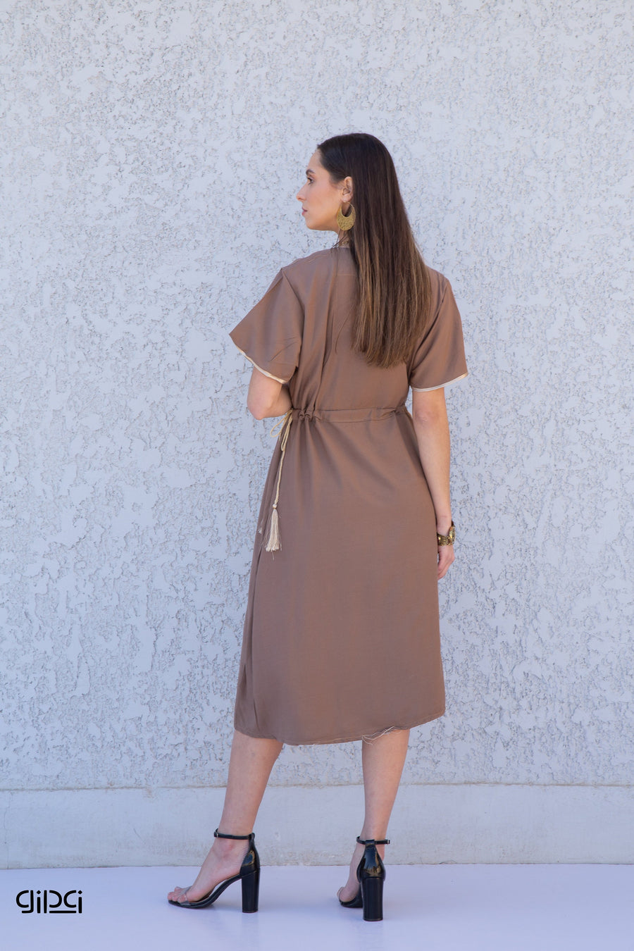 Short Brown Tunic kaftan dress, Bohemian embroidery tunic dress, embroidered tunic kaftan, Egyptian cotton. Summer, casual, home dress