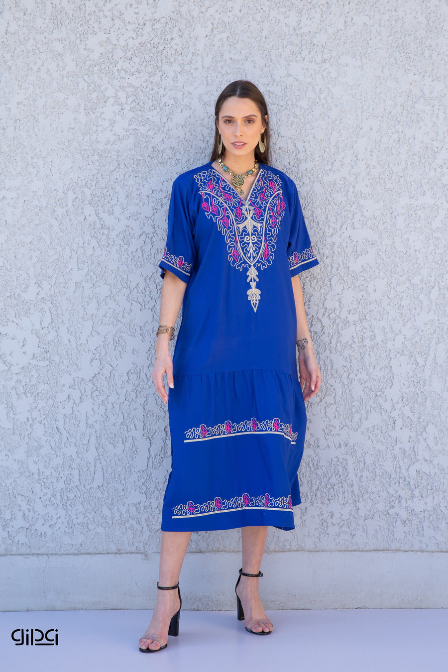 long sleeve egyptian dress Egypt Spring Multicolor Embroidered Kaftan Long Sleeve