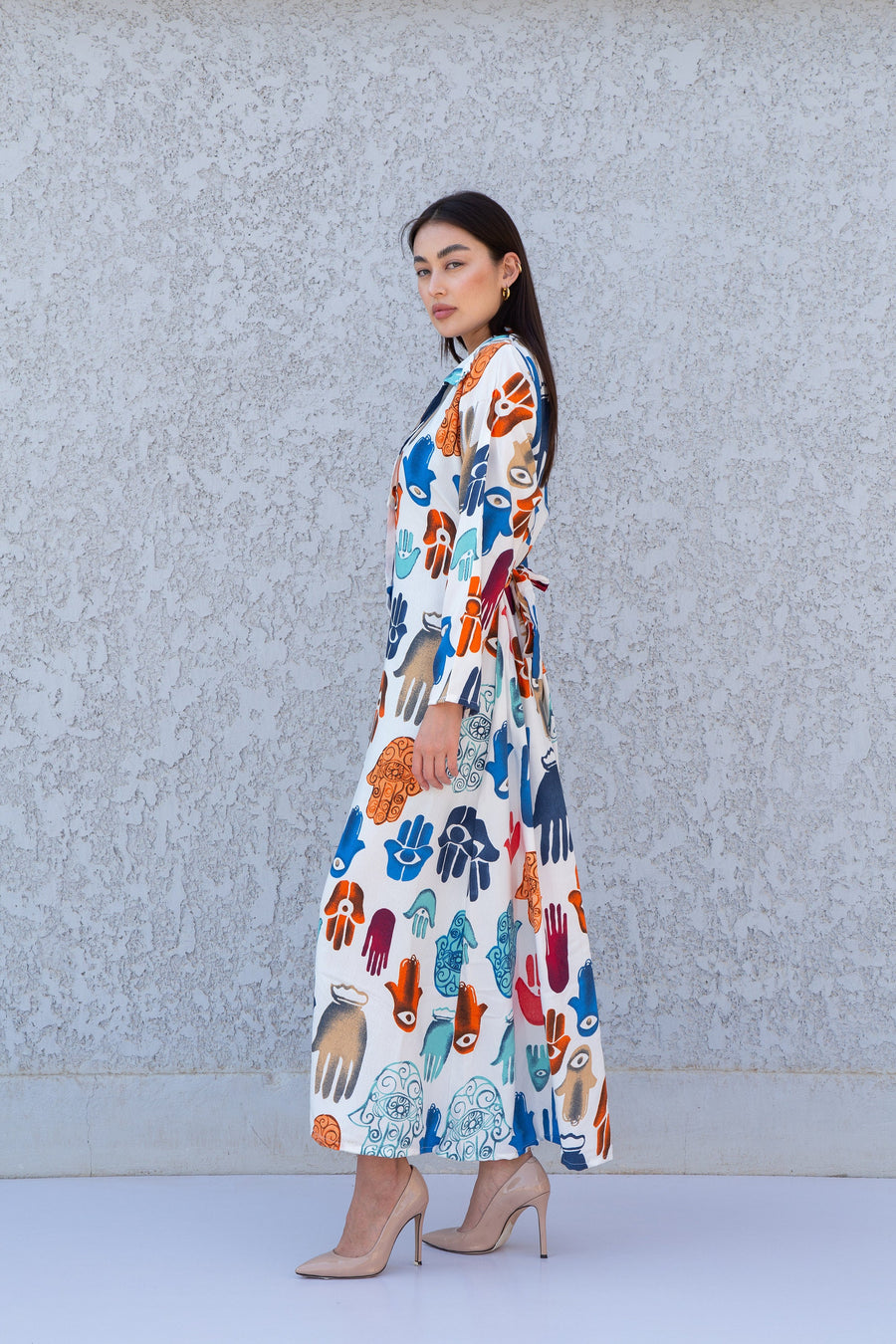 White Hamsa/Evil eye Print kaftan, caftan dress, caftans for women, Boho Kaftan dress, Caftans for women, long summer kaftan, caftan 10-23
