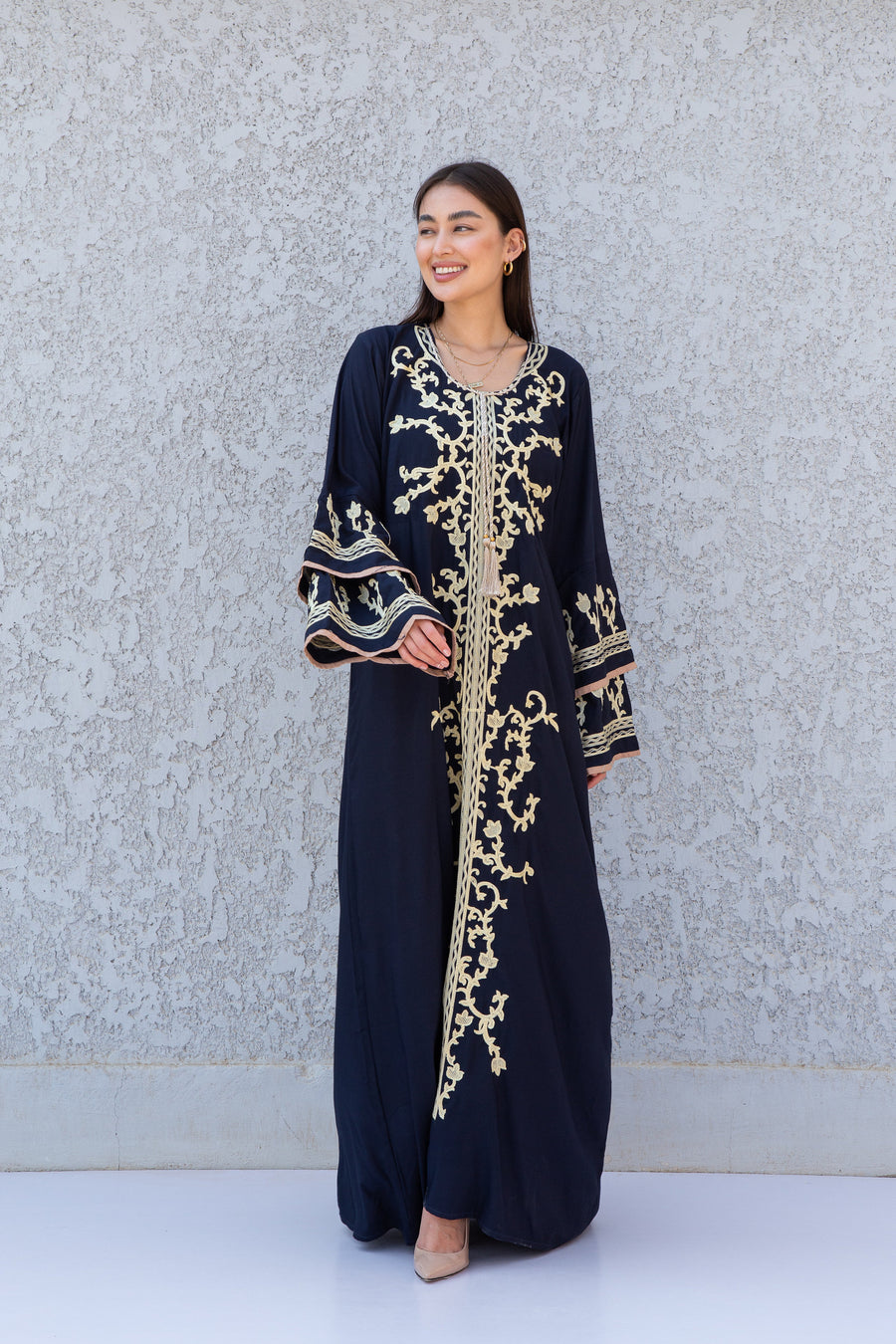 Elegant navy blue embroidered maxi dress, Kaftan maxi, Cotton caftan women, caftan, Chic embroidered caftan, Egyptian cotton 10-23