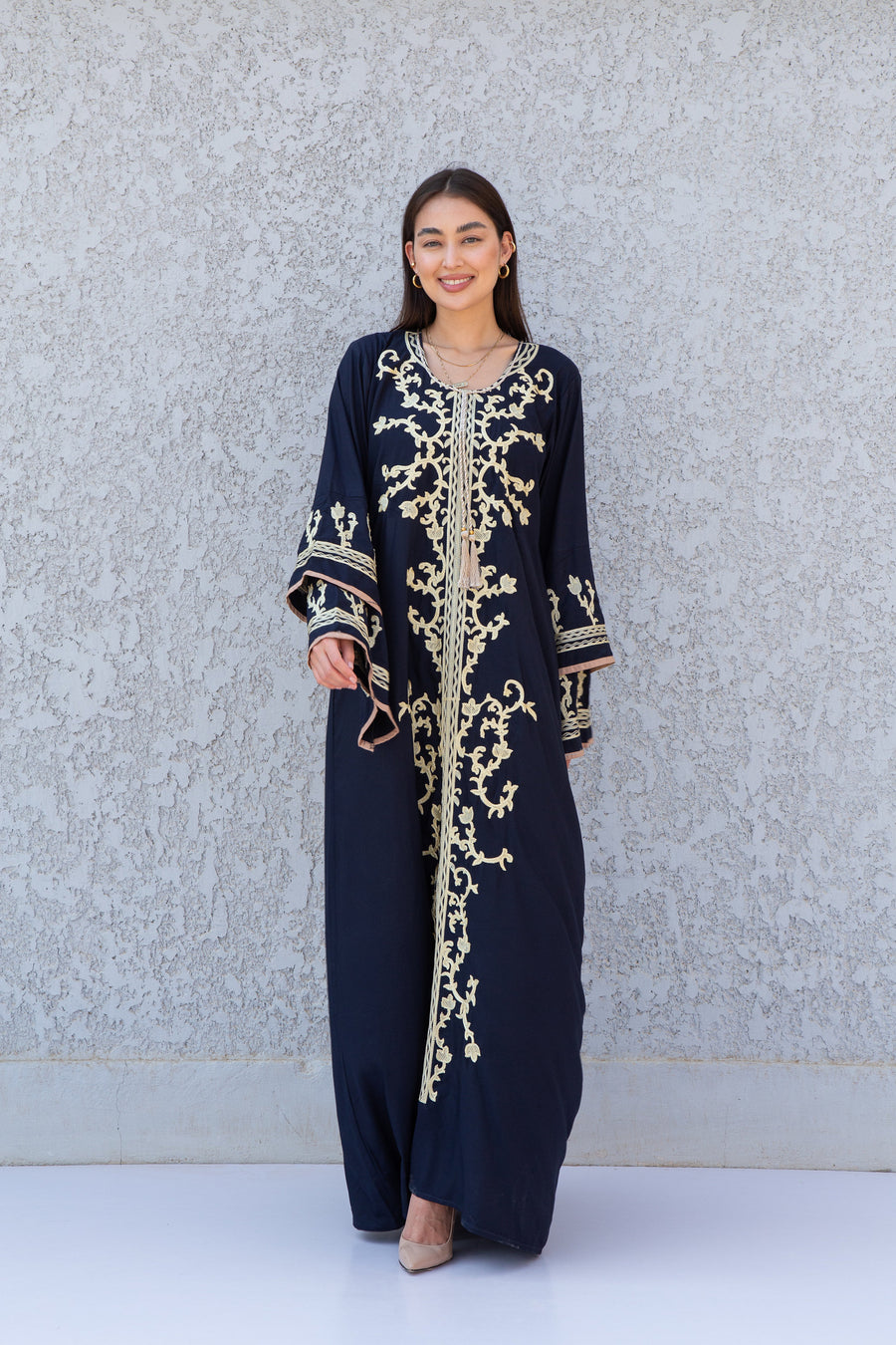 Elegant navy blue embroidered maxi dress, Kaftan maxi, Cotton caftan women, caftan, Chic embroidered caftan, Egyptian cotton 10-23
