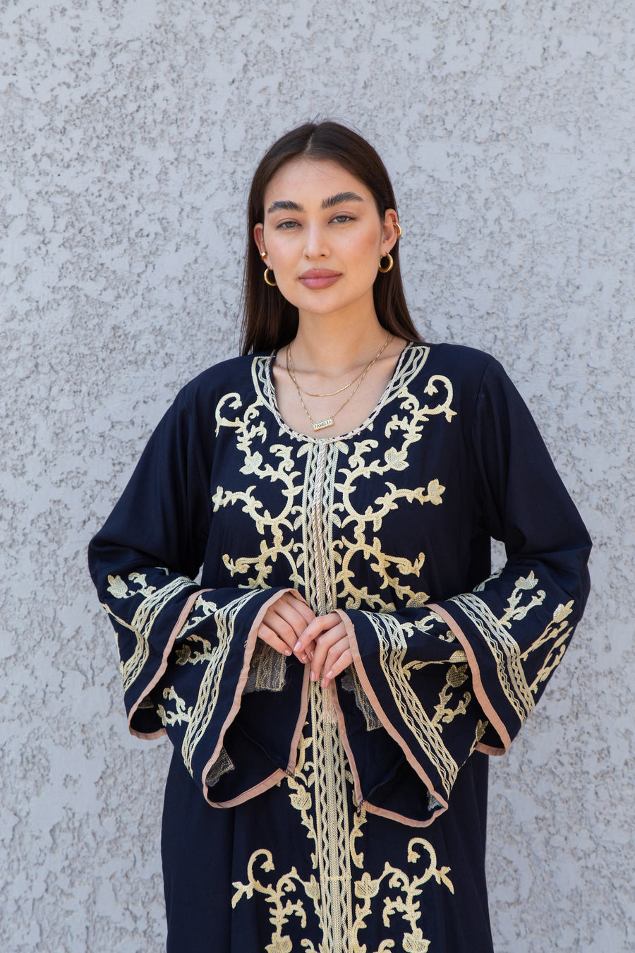 Elegant navy blue embroidered maxi dress, Kaftan maxi, Cotton caftan women, caftan, Chic embroidered caftan, Egyptian cotton 10-23
