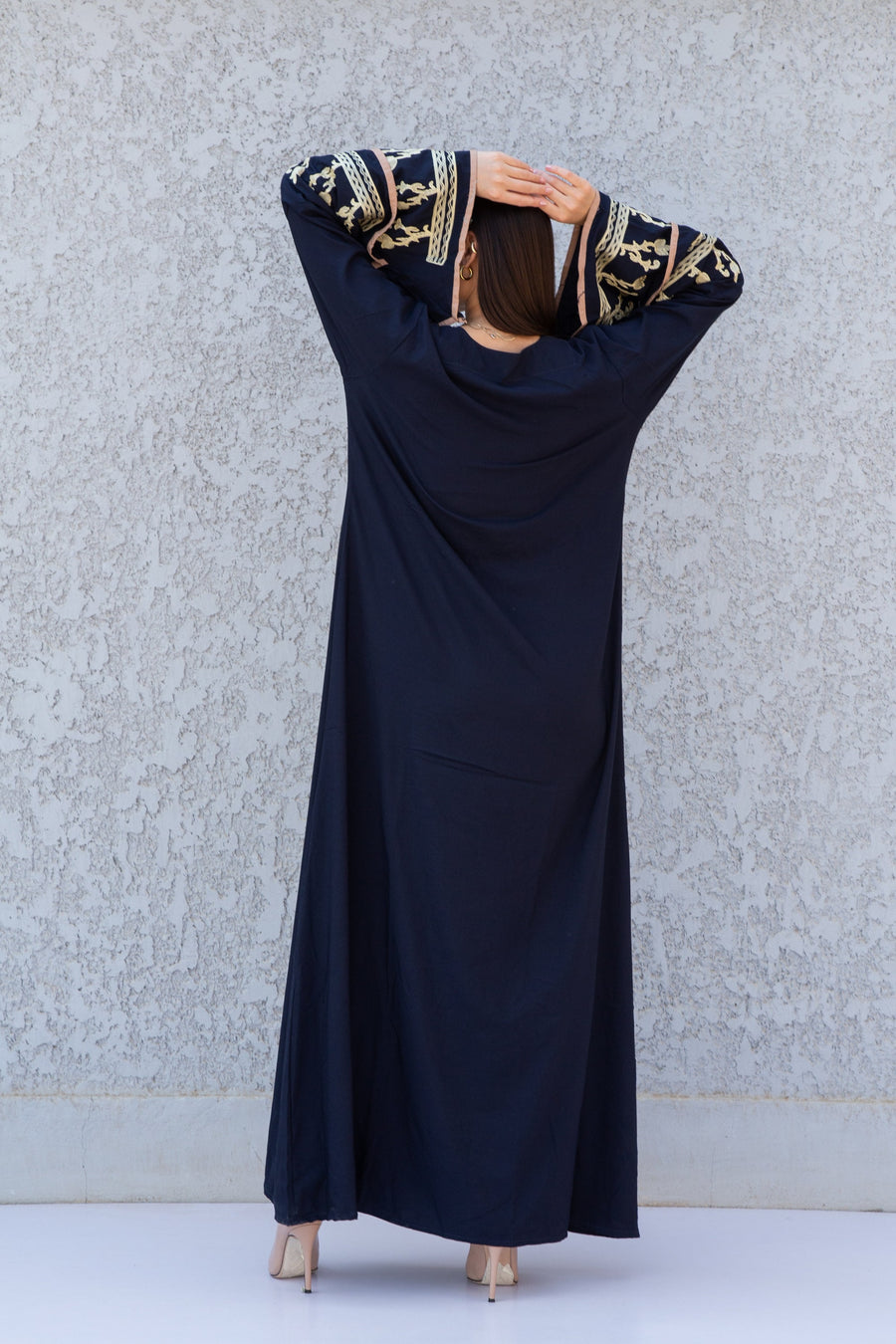 Elegant navy blue embroidered maxi dress, Kaftan maxi, Cotton caftan women, caftan, Chic embroidered caftan, Egyptian cotton 10-23