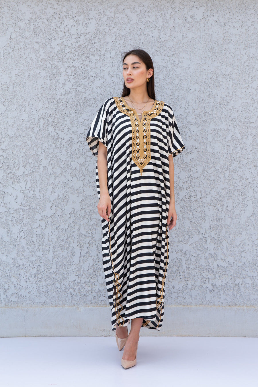 Striped hand embroidered kaftan dress, Hamsa Caftan dress, Caftans for women, Boho, caftans for women, caftans, kaftans, house kaftan