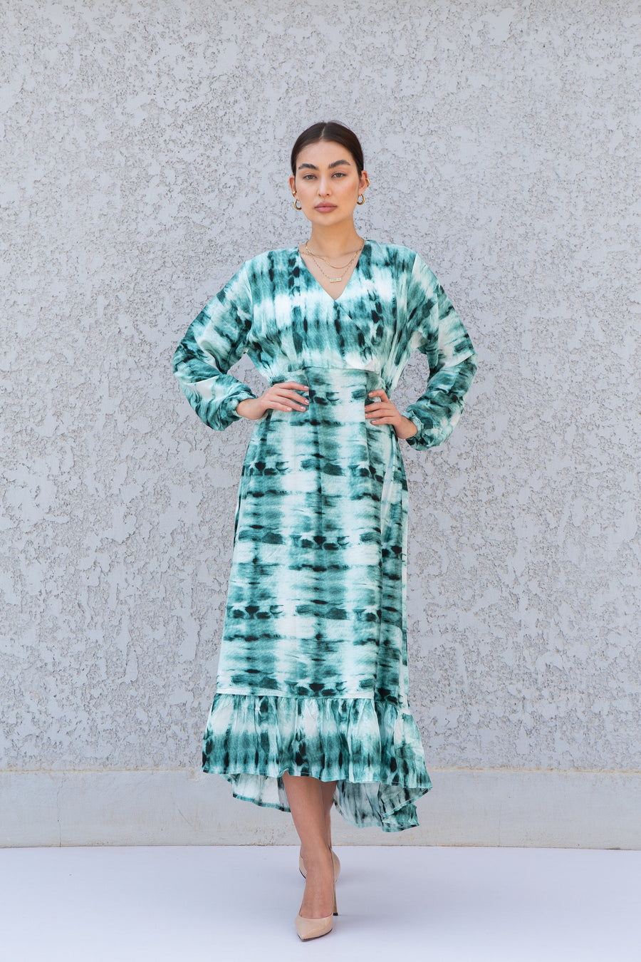 Green Tie dye print Kaftan Maxi dress, caftan dress, caftans for women, Boho Kaftan dress, Caftans for women, long summer kaftan, 10-23