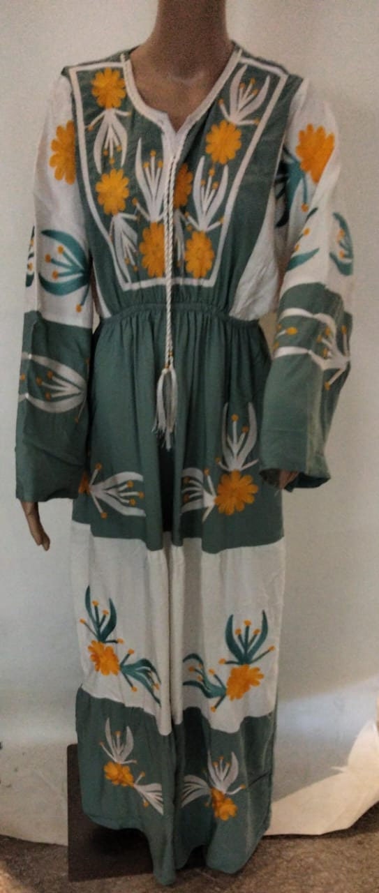 Colorful embroidered white/mint caftan, Cotton caftan dress, African women clothing, Boho maxi dress, Cotton caftan, Boho summer caftan
