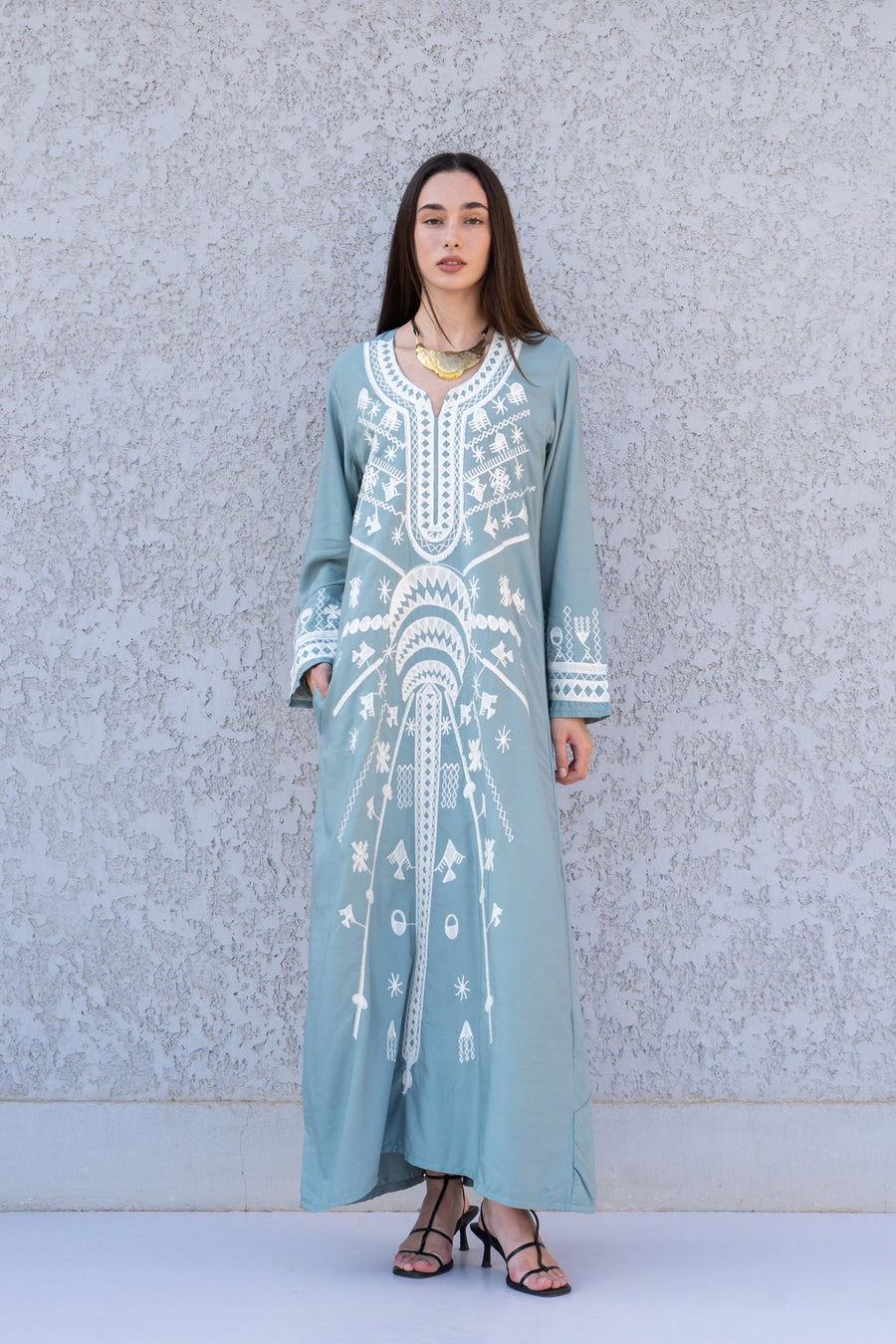 Stunning Mint Siwa embroidered caftan, Cotton kaftan dress, boho caftan, Kaftan, Caftans for women, caftans for women, Summer kaftan