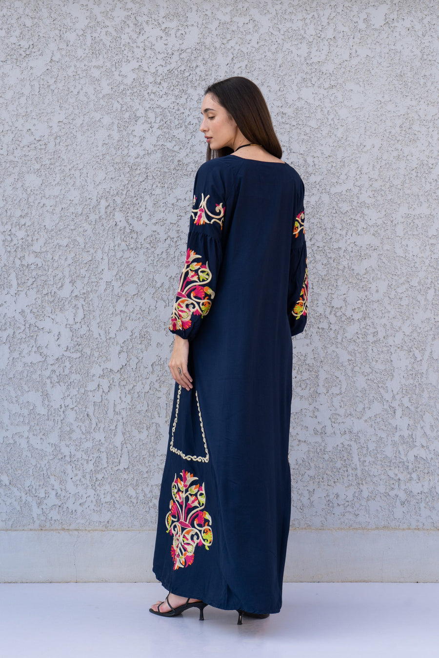 Boho Navy Blue summer Kaftan, Long sleeve cotton Kaftan dress, Colorful embroidered Kaftan dress, kaftan maxi, Caftans for women, Caftans