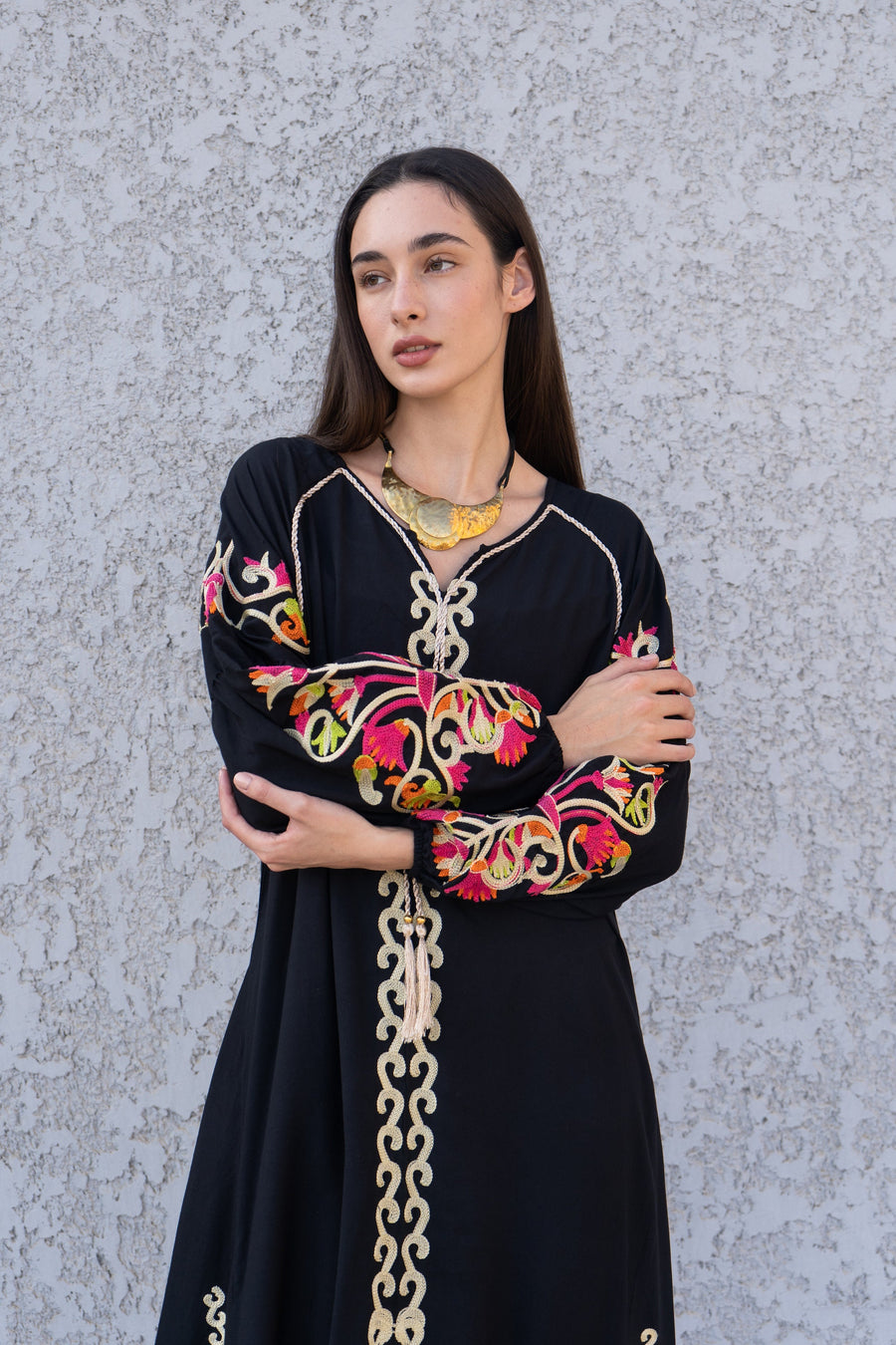 Boho Black Kaftan maxi dress, Long sleeve cotton Kaftan dress, Colorful embroidered Kaftan dress, kaftan maxi, Caftans for women, Caftans