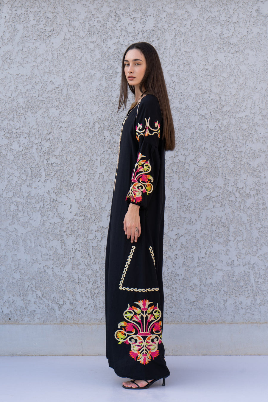 Boho Black Kaftan maxi dress, Long sleeve cotton Kaftan dress, Colorful embroidered Kaftan dress, kaftan maxi, Caftans for women, Caftans
