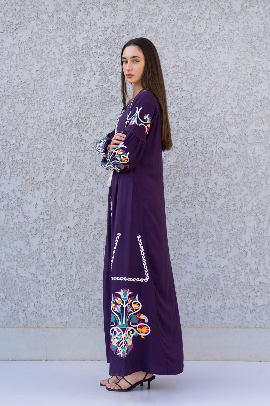 Boho Purple Kaftan maxi dress, Long sleeve cotton Kaftan dress, Colorful embroidered Kaftan dress, kaftan maxi, Caftans for women, Caftans