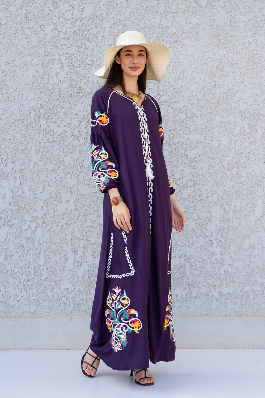Boho Purple Kaftan maxi dress, Long sleeve cotton Kaftan dress, Colorful embroidered Kaftan dress, kaftan maxi, Caftans for women, Caftans