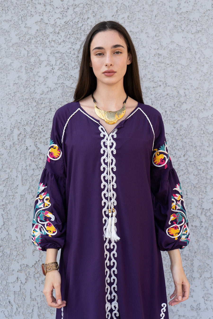 Boho Purple Kaftan maxi dress, Long sleeve cotton Kaftan dress, Colorful embroidered Kaftan dress, kaftan maxi, Caftans for women, Caftans