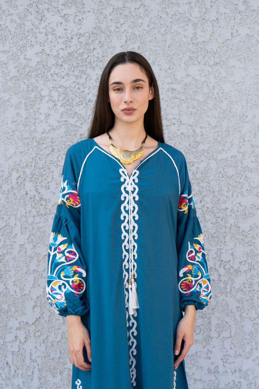 Boho Blue Kaftan maxi dress, Long sleeve cotton Kaftan dress, Colorful embroidered Kaftan dress, kaftan maxi, Caftans for women, Caftans