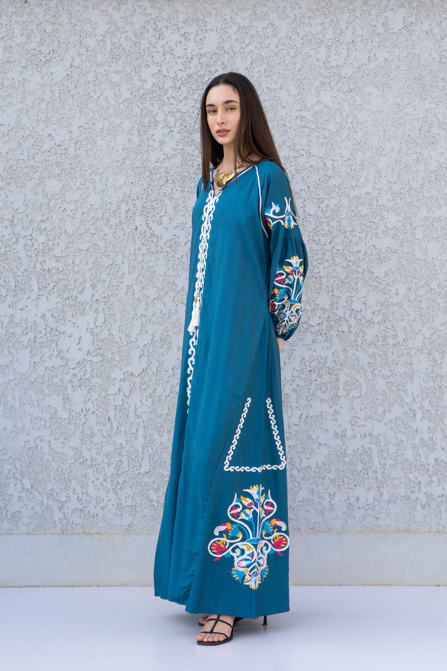Boho Blue Kaftan maxi dress, Long sleeve cotton Kaftan dress, Colorful embroidered Kaftan dress, kaftan maxi, Caftans for women, Caftans
