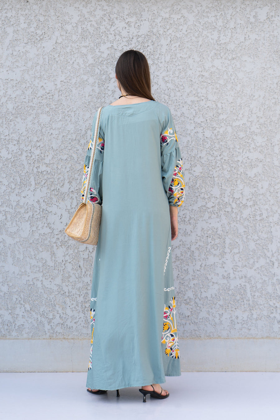 Boho Mint Kaftan maxi dress, Long sleeve cotton Kaftan dress, Colorful embroidered Kaftan dress, kaftan maxi, Caftans for women, Caftans