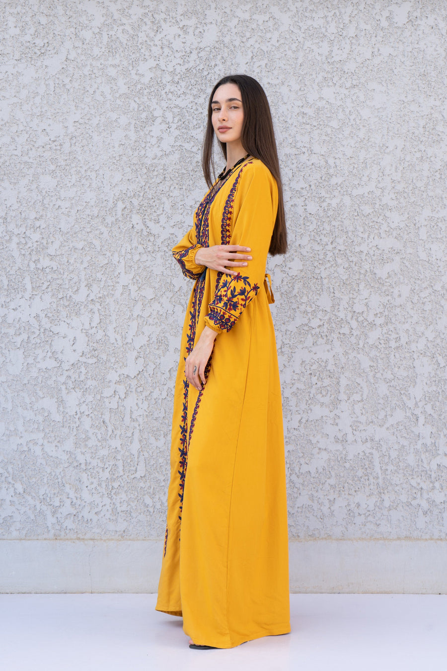 Chic Yellow embroidered cotton Caftan, caftans for women, Kaftans, embroidered Caftan dress, Caftan maxi dress, Caftans for women, Caftans