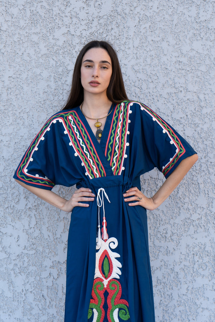 Navy Blue Hand Embroidered kaftan dress, cotton Kaftan dress, embroidered kaftan, women kaftans, caftans for women, caftans, summer kaftans