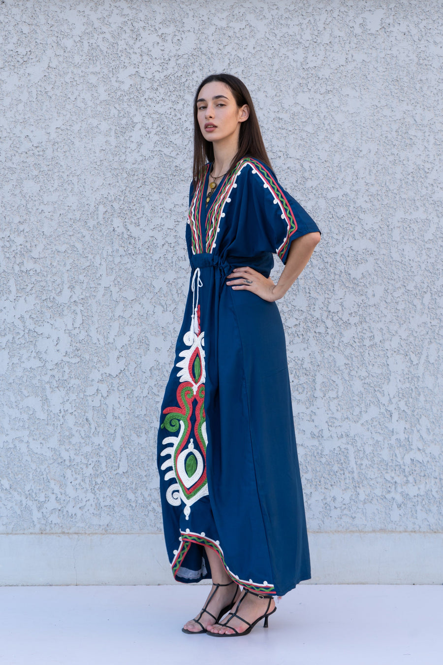 Navy Blue Hand Embroidered kaftan dress, cotton Kaftan dress, embroidered kaftan, women kaftans, caftans for women, caftans, summer kaftans