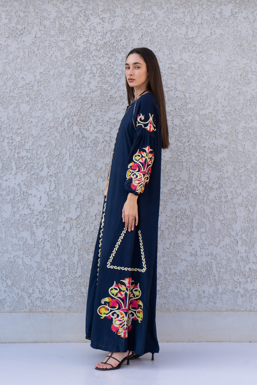 Boho Navy Blue summer Kaftan, Long sleeve cotton Kaftan dress, Colorful embroidered Kaftan dress, kaftan maxi, Caftans for women, Caftans