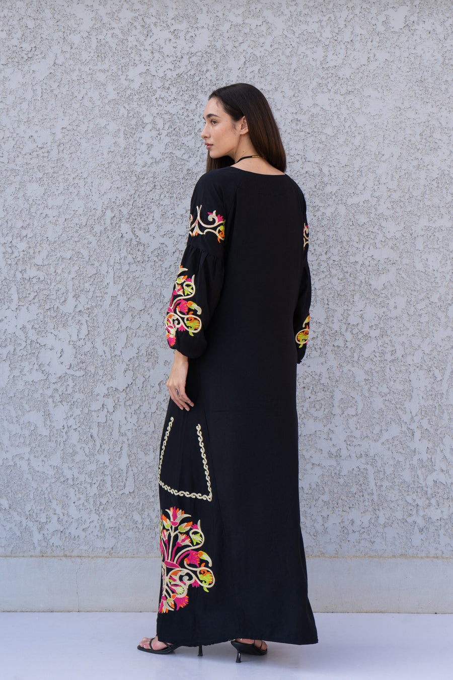 Boho Black Kaftan maxi dress, Long sleeve cotton Kaftan dress, Colorful embroidered Kaftan dress, kaftan maxi, Caftans for women, Caftans