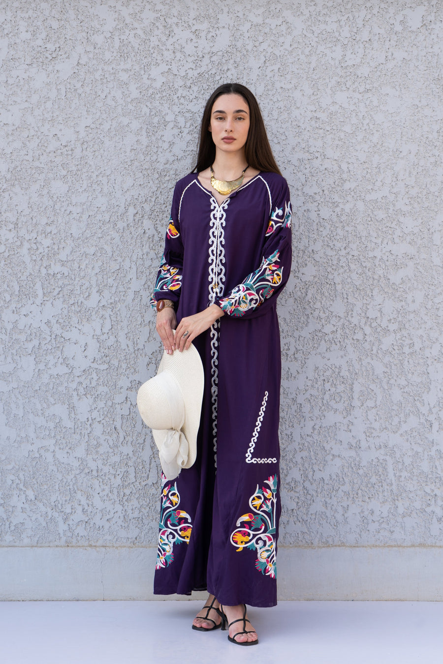 Boho Purple Kaftan maxi dress, Long sleeve cotton Kaftan dress, Colorful embroidered Kaftan dress, kaftan maxi, Caftans for women, Caftans