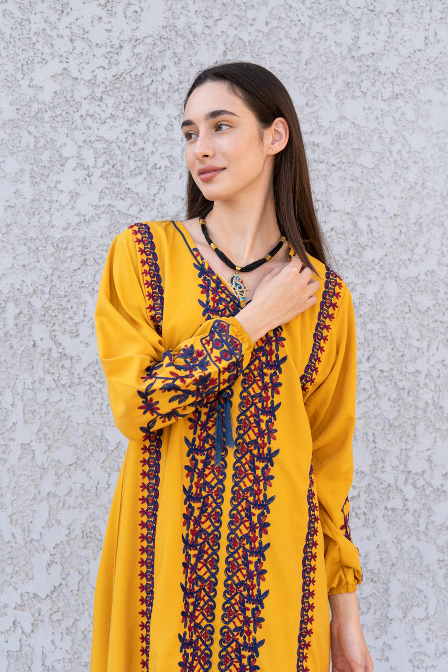 Chic Yellow embroidered cotton Caftan, caftans for women, Kaftans, embroidered Caftan dress, Caftan maxi dress, Caftans for women, Caftans