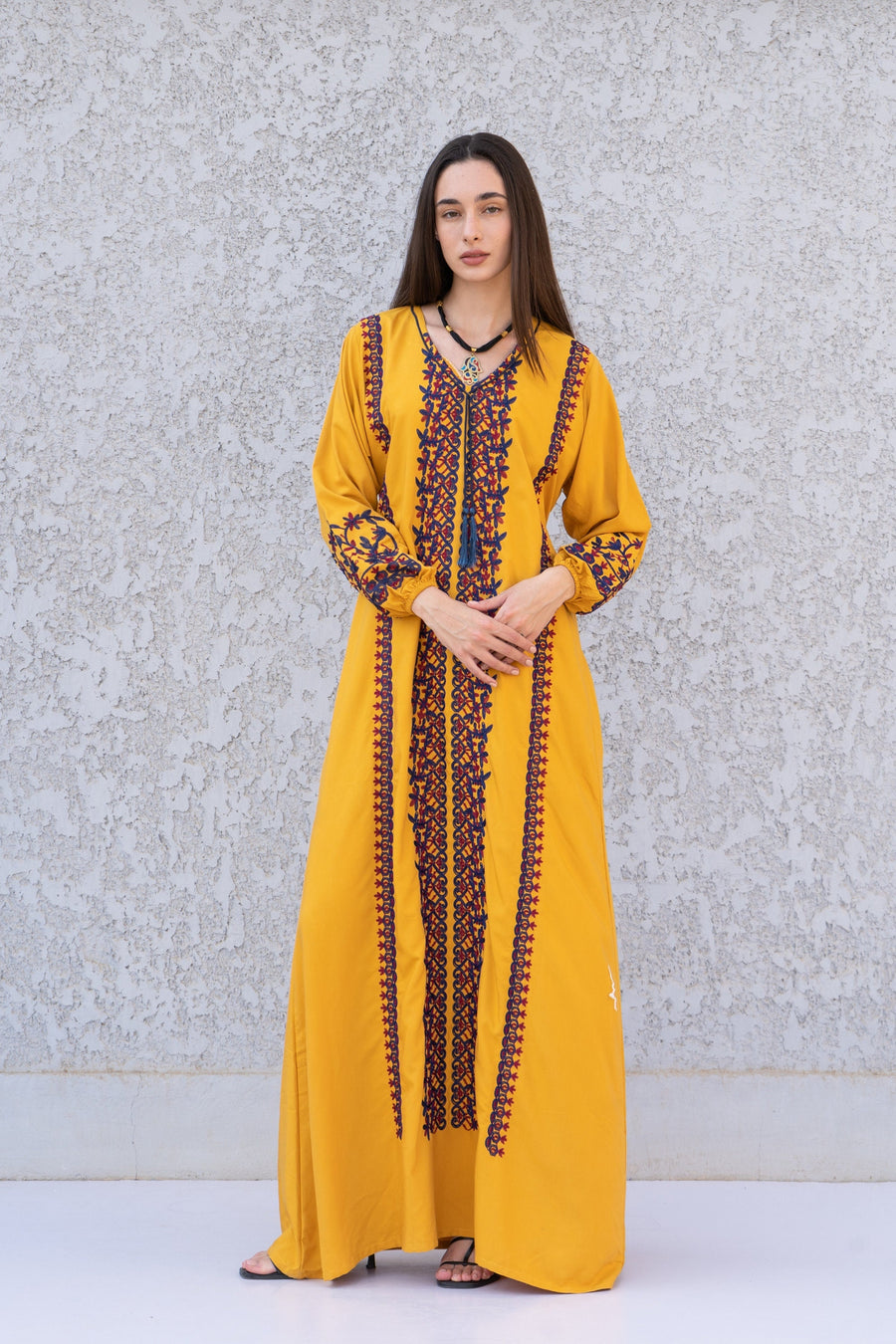 Chic Yellow embroidered cotton Caftan, caftans for women, Kaftans, embroidered Caftan dress, Caftan maxi dress, Caftans for women, Caftans