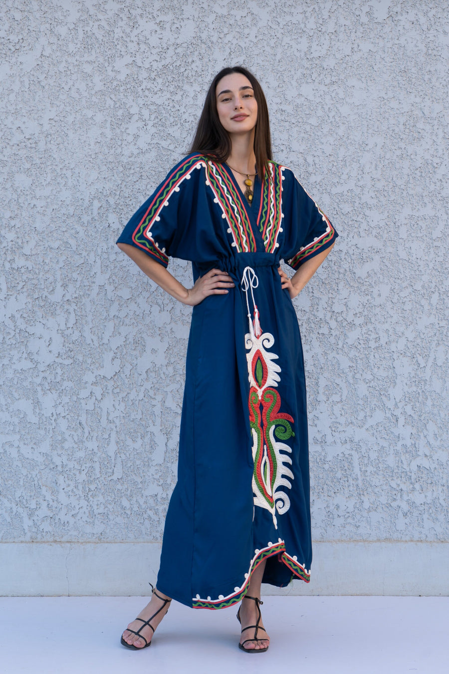 Navy Blue Hand Embroidered kaftan dress, cotton Kaftan dress, embroidered kaftan, women kaftans, caftans for women, caftans, summer kaftans