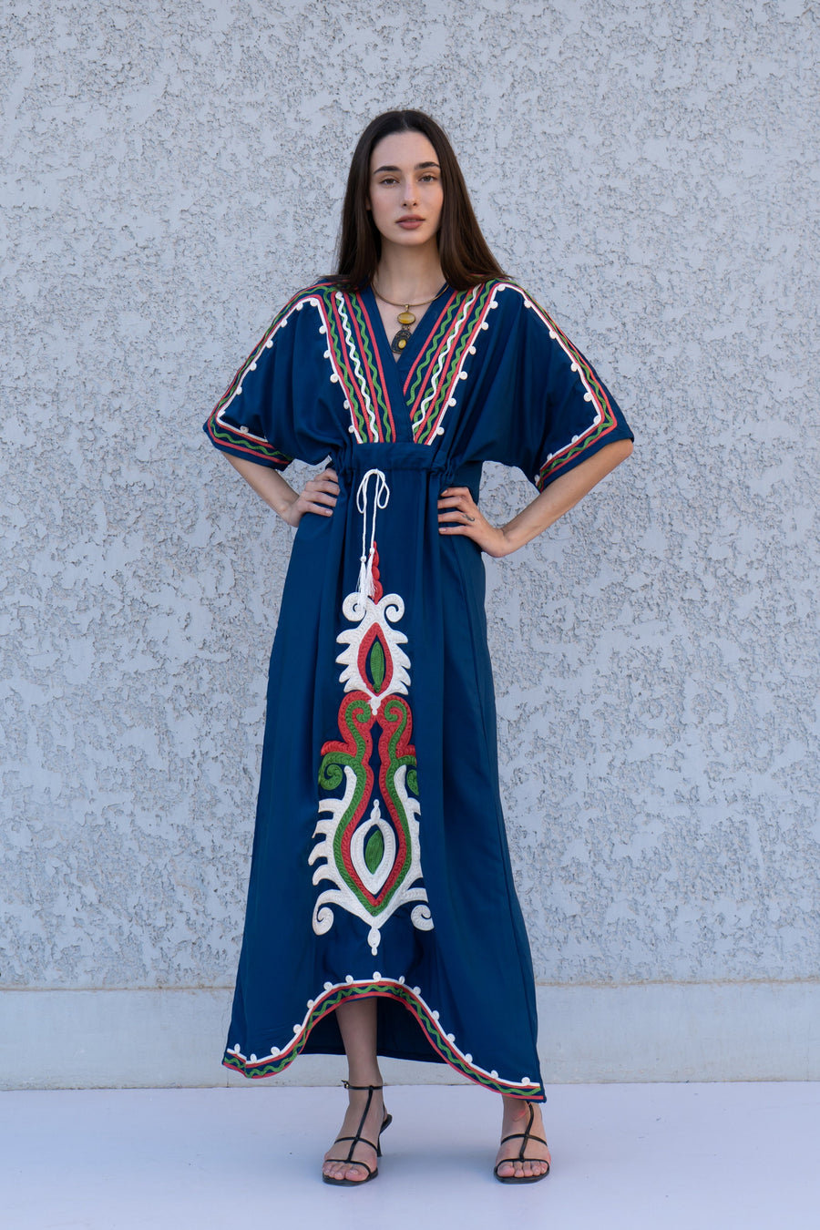 Navy Blue Hand Embroidered kaftan dress, cotton Kaftan dress, embroidered kaftan, women kaftans, caftans for women, caftans, summer kaftans