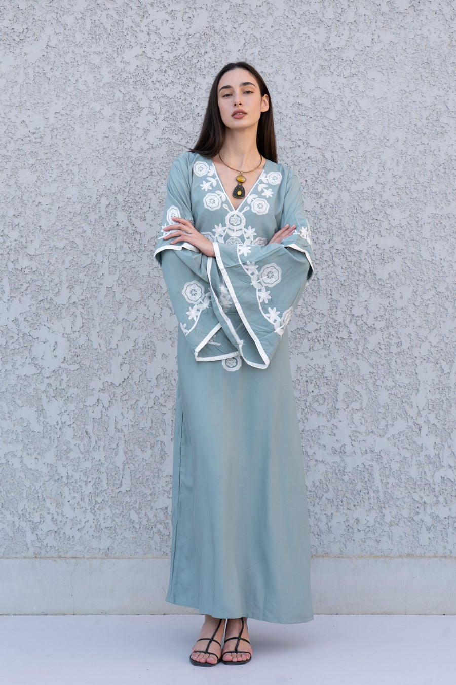 Mint wedding embroidered Kaftan maxi dress, Kaftan maxi, Cotton caftan women, caftan, Chic embroidered caftan, Egyptian cotton 10-23