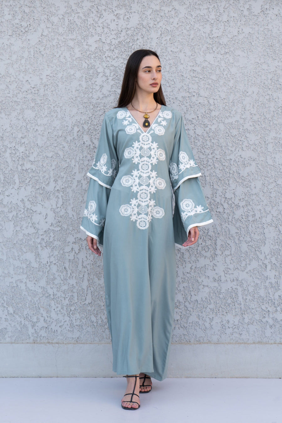 Mint wedding embroidered Kaftan maxi dress, Kaftan maxi, Cotton caftan women, caftan, Chic embroidered caftan, Egyptian cotton 10-23