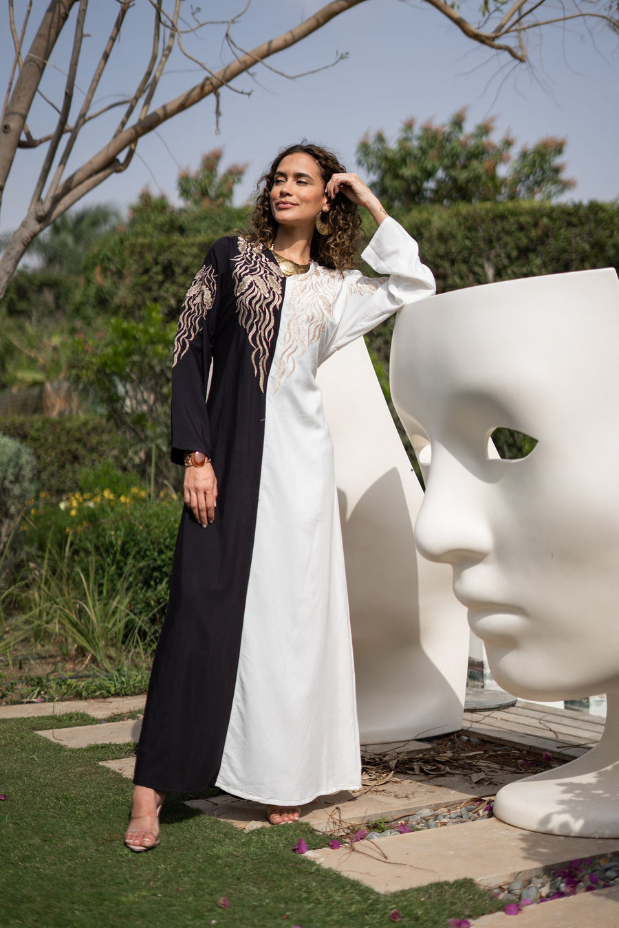Half White/Black kaftan embroidered dress, Kaftan maxi, Cotton caftan women, caftan, Chic embroidered caftan, Egyptian cotton 04-24
