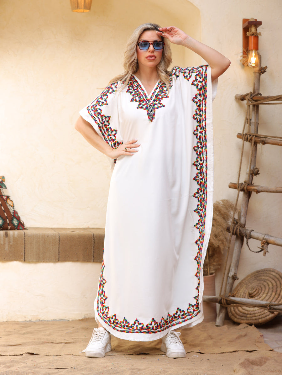 Summer white embroidered Kaftan, caftans for women, free size caftan, women's kaftan, free size Kaftan, Summer Kaftan, cotton Caftans