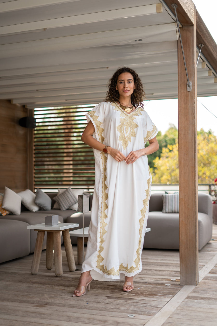 White Gold detailed hand embroidered caftan for women, caftan, women's kaftan, free size Kaftan, Summer Kaftan, cotton Caftans