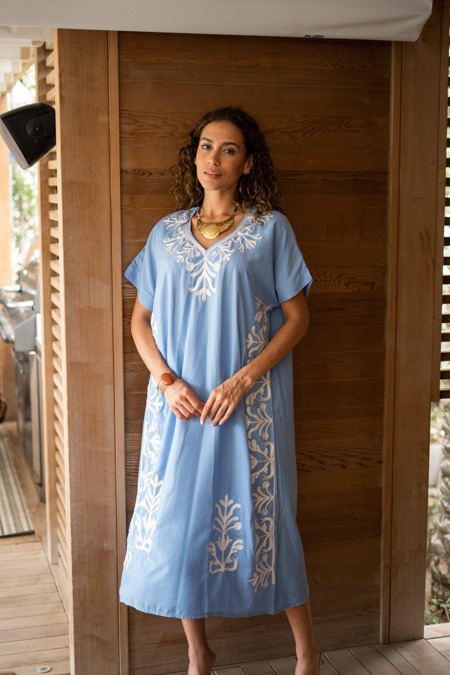 Chic Turquoise embroidered Kaftan maxi dress, Kaftan maxi, Cotton caftan women, caftan, embroidered caftan, Egyptian cotton 04-24